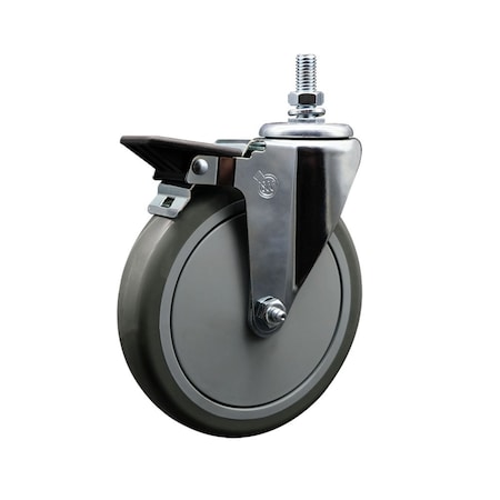 Service Caster 6 Inch Gray Polyurethane 10 MM Threaded Stem Caster with Brake SCC-TS20S614-PPUB-PLB-M1015